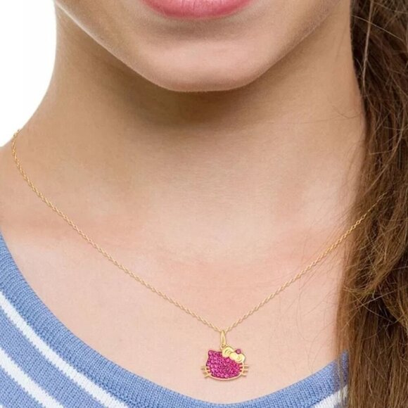 Hello Kitty Pendant Necklace ✦ 925 Silver Fuchsia Swarovski ✦ Gold Chain NWT - Picture 12 of 14
